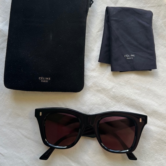 Celine CL40057I Wayfarer Sunglasses black acetate with purple lenses gold hinges - Picture 7 of 12